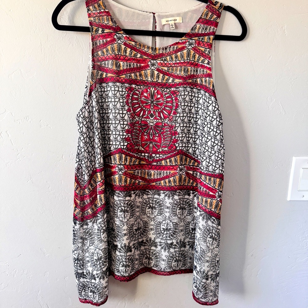 Max Studio Chiffon Boho Design Tunic Blouse